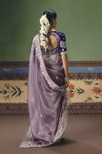 Light wine designer embroidery fancy occasion wear saree
