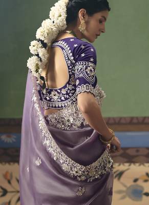 Light wine designer embroidery fancy occasion wear saree 3
