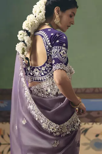 Light wine designer embroidery fancy occasion wear saree