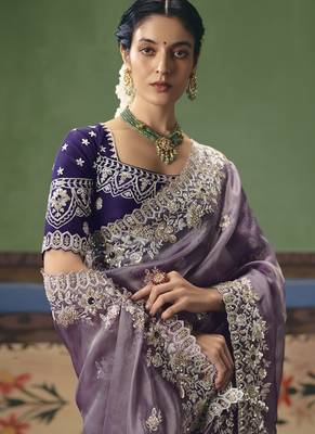 Light wine designer embroidery fancy occasion wear saree 4