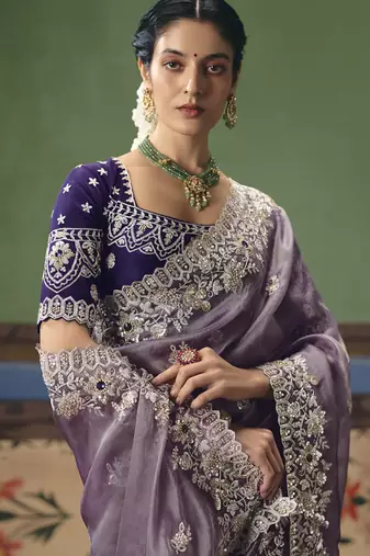 Light wine designer embroidery fancy occasion wear saree