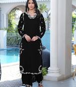 Black embroidered modal satin straight cut kurta