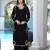 Black embroidered modal satin straight cut kurta