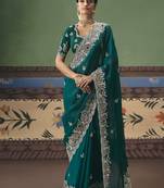 Peacock green designer embroidery fancy  occasion wear saree