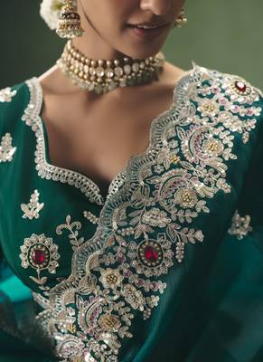 Peacock green designer embroidery fancy  occasion wear saree 2