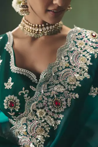 Peacock green designer embroidery fancy  occasion wear saree