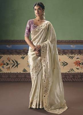 Off white designer embroidery fancy  occasion wear saree 1