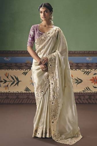 Off white designer embroidery fancy  occasion wear saree