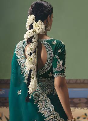 Peacock green designer embroidery fancy  occasion wear saree 4