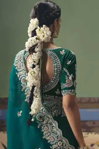 Peacock green designer embroidery fancy  occasion wear saree