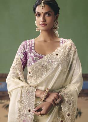 Off white designer embroidery fancy  occasion wear saree 2