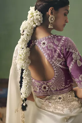 Off white designer embroidery fancy  occasion wear saree