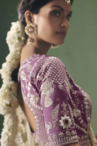Off white designer embroidery fancy  occasion wear saree