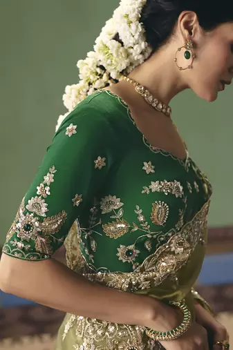 Olive designer embroidery fancy  occasion wear saree