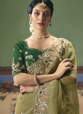 Olive designer embroidery fancy  occasion wear saree 3