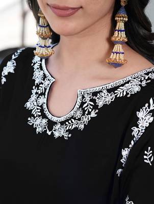 Black embroidered modal satin straight cut kurta 3