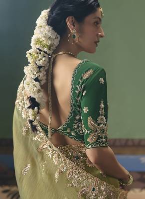 Olive designer embroidery fancy  occasion wear saree 4