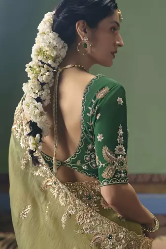 Olive designer embroidery fancy  occasion wear saree