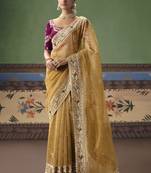 Golden designer embroidery fancy  occasion wear saree