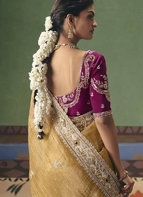 Golden designer embroidery fancy  occasion wear saree 2