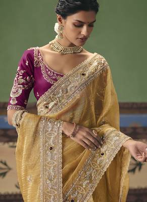 Golden designer embroidery fancy  occasion wear saree 3
