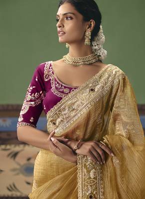 Golden designer embroidery fancy  occasion wear saree 4