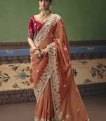 Orange designer embroidery fancy occasion wear saree