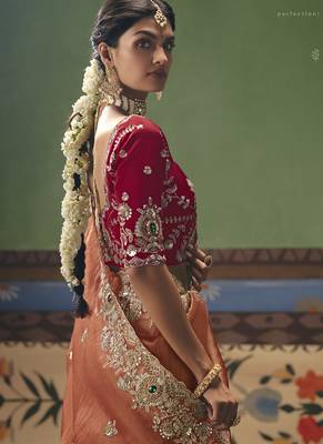 Orange designer embroidery fancy occasion wear saree 4