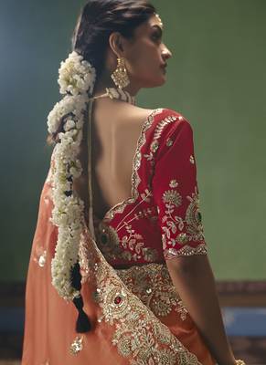 Orange designer embroidery fancy occasion wear saree 5