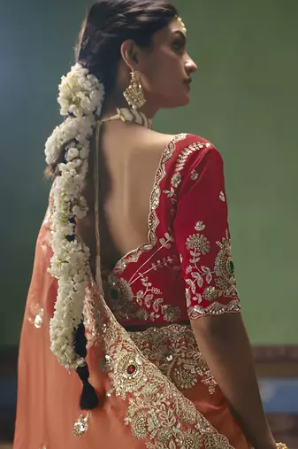 Orange designer embroidery fancy occasion wear saree