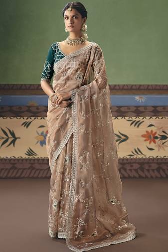 Beige designer embroidery fancy occasion wear saree
