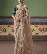 Beige designer embroidery fancy occasion wear saree