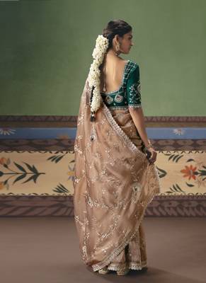 Beige designer embroidery fancy occasion wear saree 2
