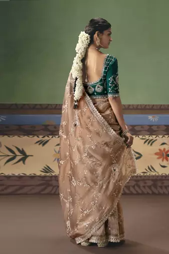 Beige designer embroidery fancy occasion wear saree