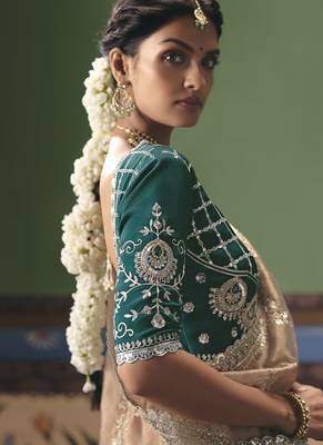 Beige designer embroidery fancy occasion wear saree 3