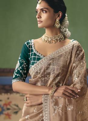 Beige designer embroidery fancy occasion wear saree 4