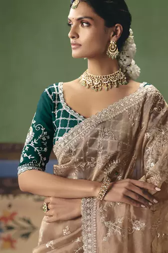 Beige designer embroidery fancy occasion wear saree