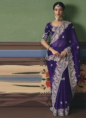 Purple designer embroidery fancy occasion wear saree 1