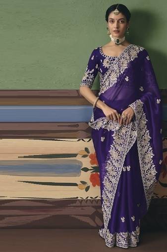Purple designer embroidery fancy occasion wear saree
