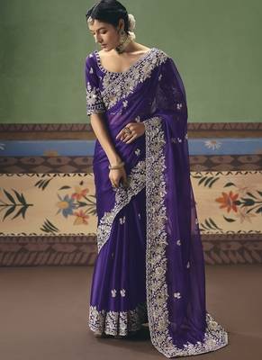 Purple designer embroidery fancy occasion wear saree 2