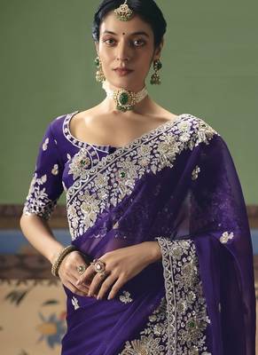 Purple designer embroidery fancy occasion wear saree 4