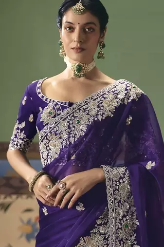 Purple designer embroidery fancy occasion wear saree