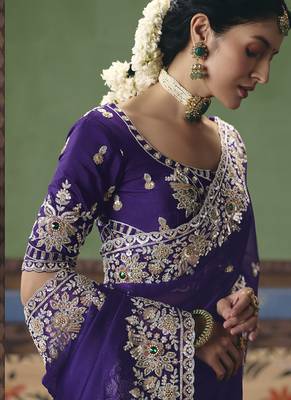 Purple designer embroidery fancy occasion wear saree 5
