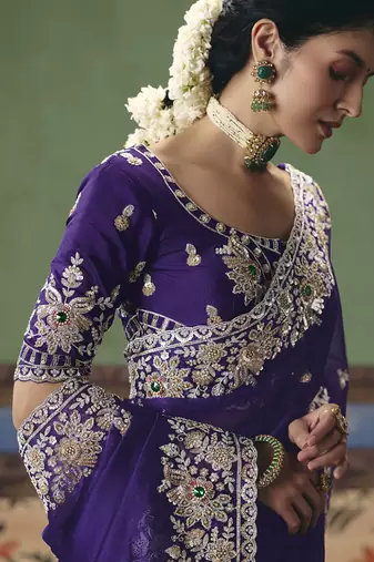 Purple designer embroidery fancy occasion wear saree