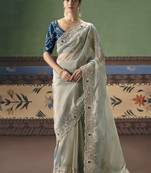 Silver designer embroidery fancy occasion wear saree