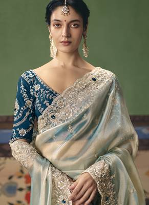 Silver designer embroidery fancy occasion wear saree 2