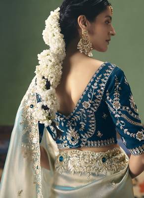 Silver designer embroidery fancy occasion wear saree 3