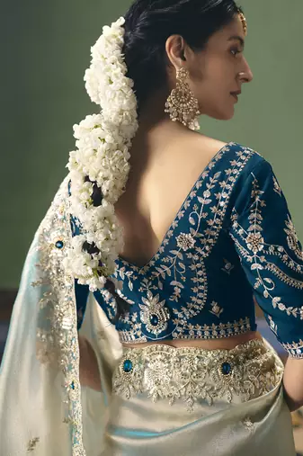 Silver designer embroidery fancy occasion wear saree