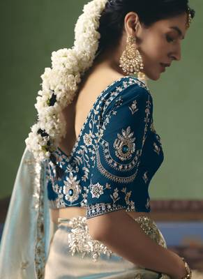 Silver designer embroidery fancy occasion wear saree 4