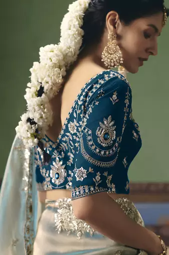 Silver designer embroidery fancy occasion wear saree